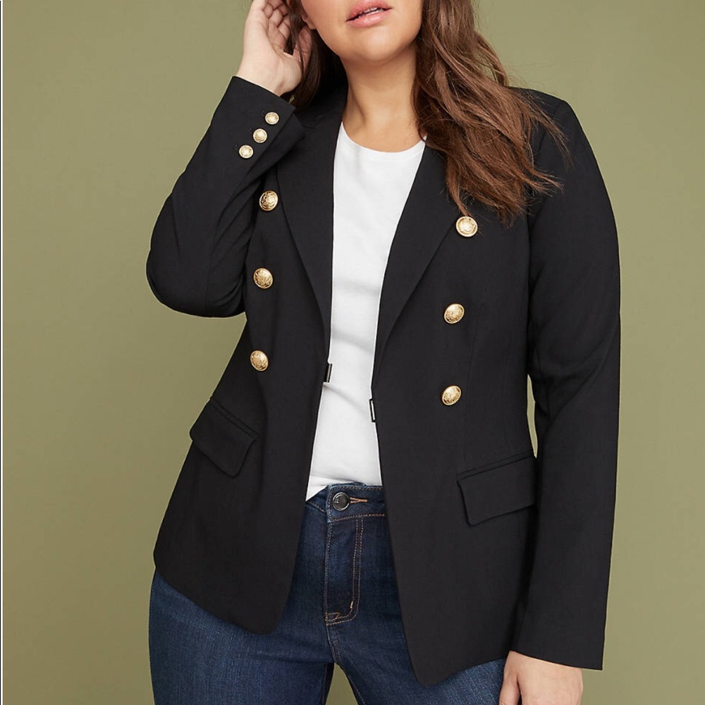 Lane Bryant Black Double-Breasted Blazer with Gold Buttons